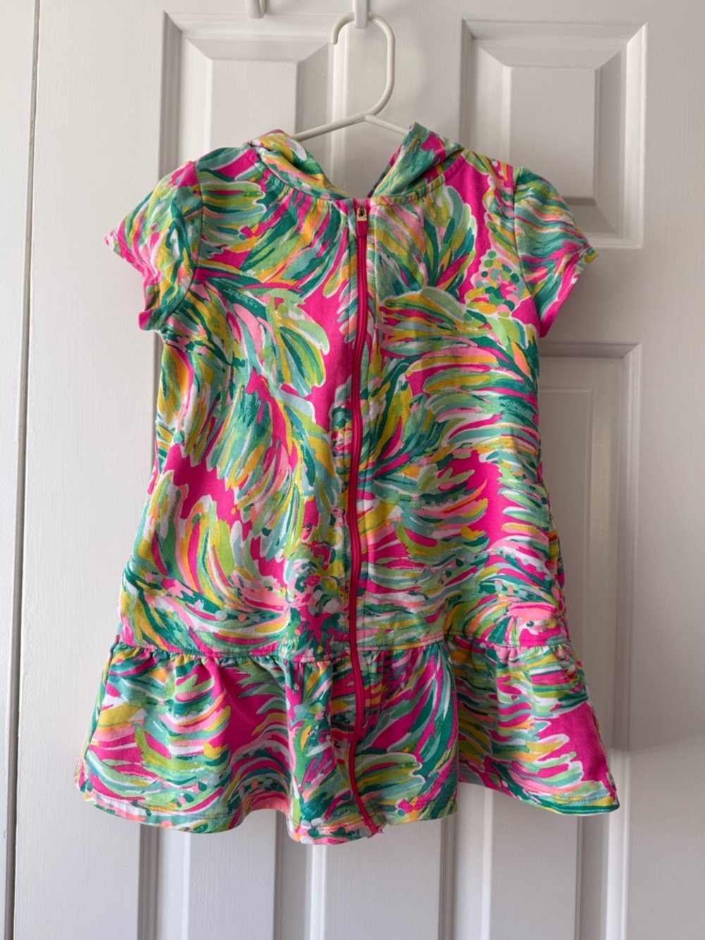 Lilly Pulitzer Pink Tropical-Print Hooded Zip Coverup size S (4-5)